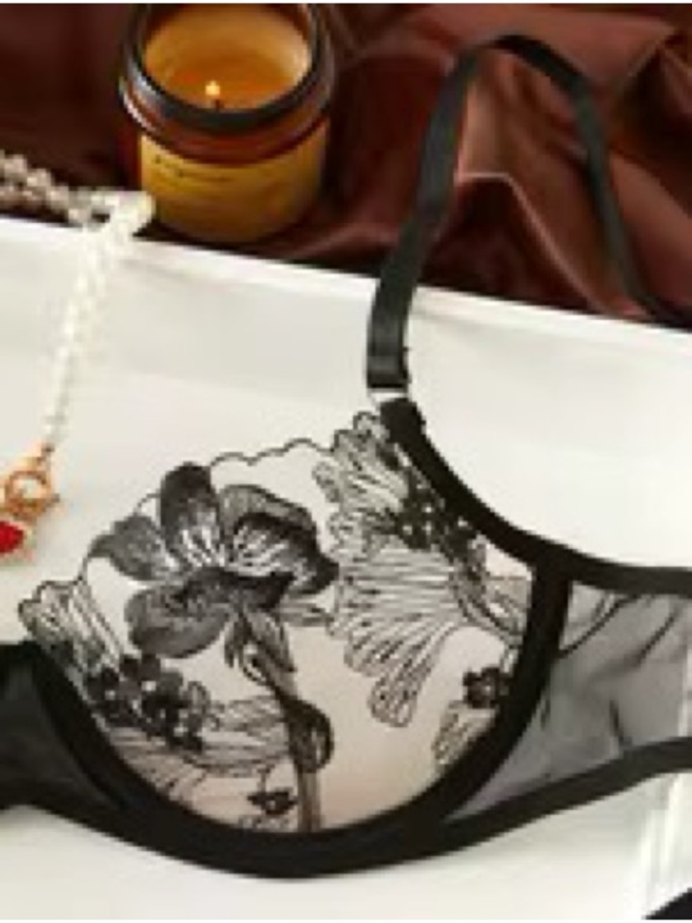 Black Sheer Floral Embroidered Bra & Thong Set - Picture 2 of 4